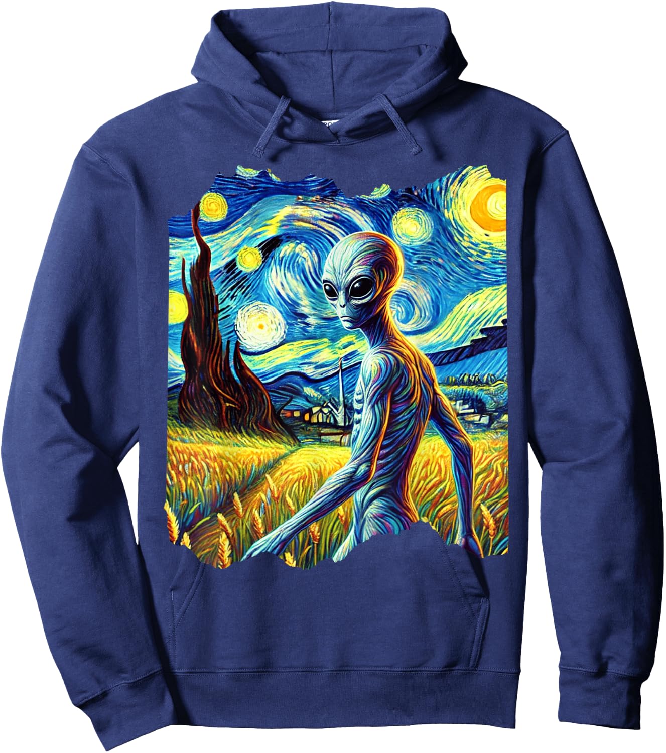 Alien Van Gogh Art Painting Star Sky Night Aliens Hoodie - Hoodie | Navy