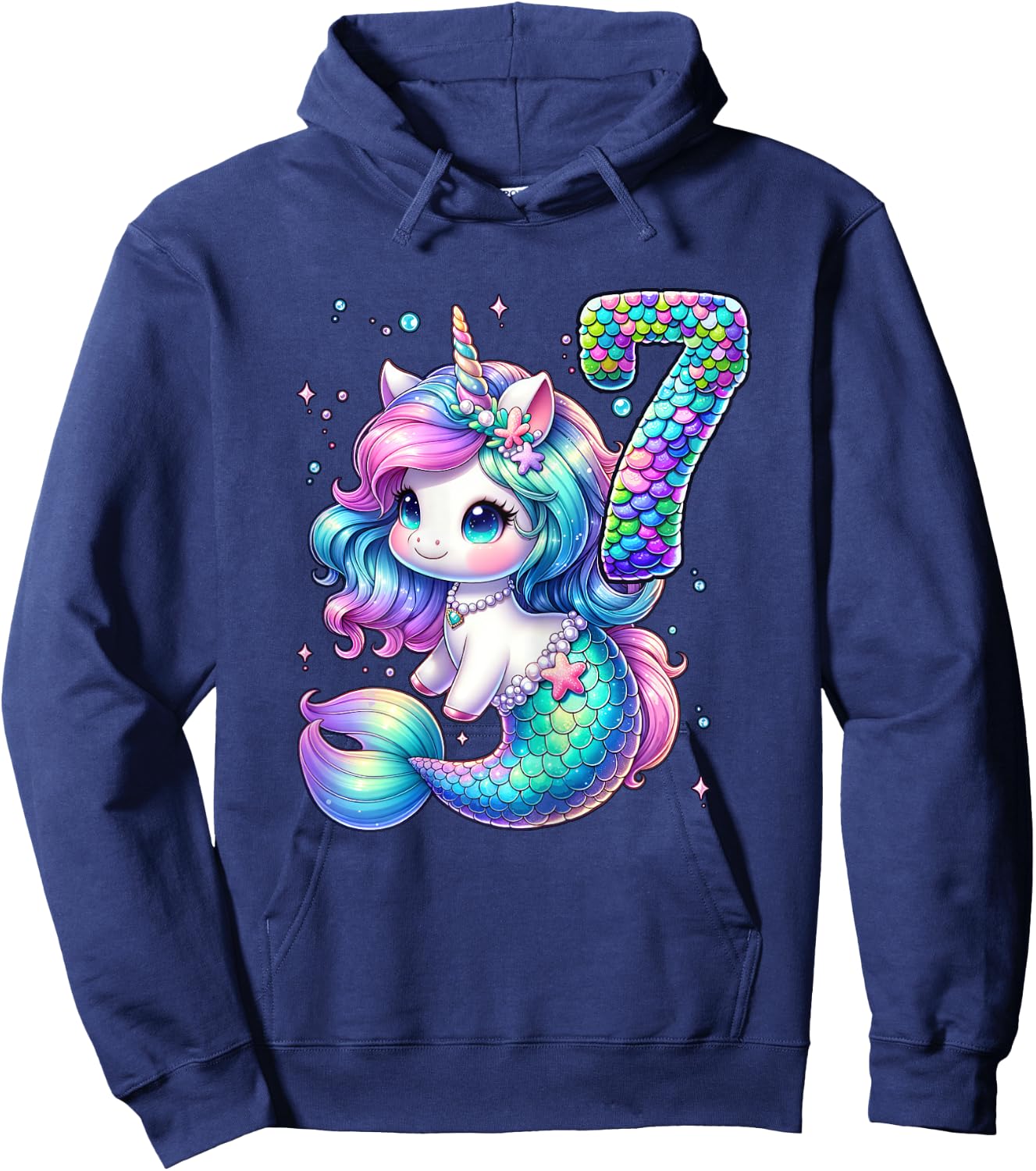 Unicorn Mermaid 7th Birthday 7 Year Old Party Girls Outfit Hoodie - Hoodie | Navy