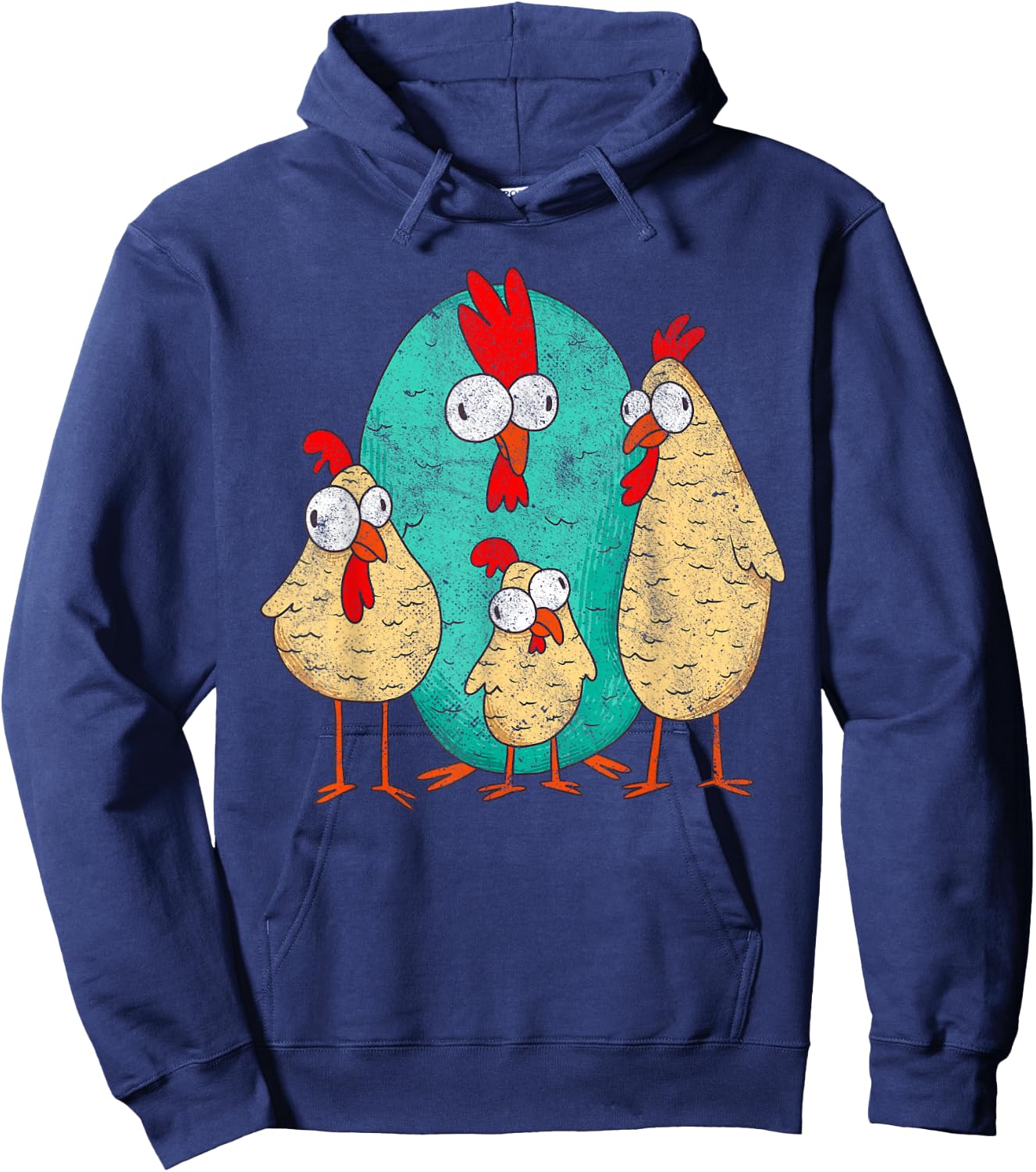 Stupid Looking Crazy Cartoon Chickens Funny Hoodie - Hoodie | Navy
