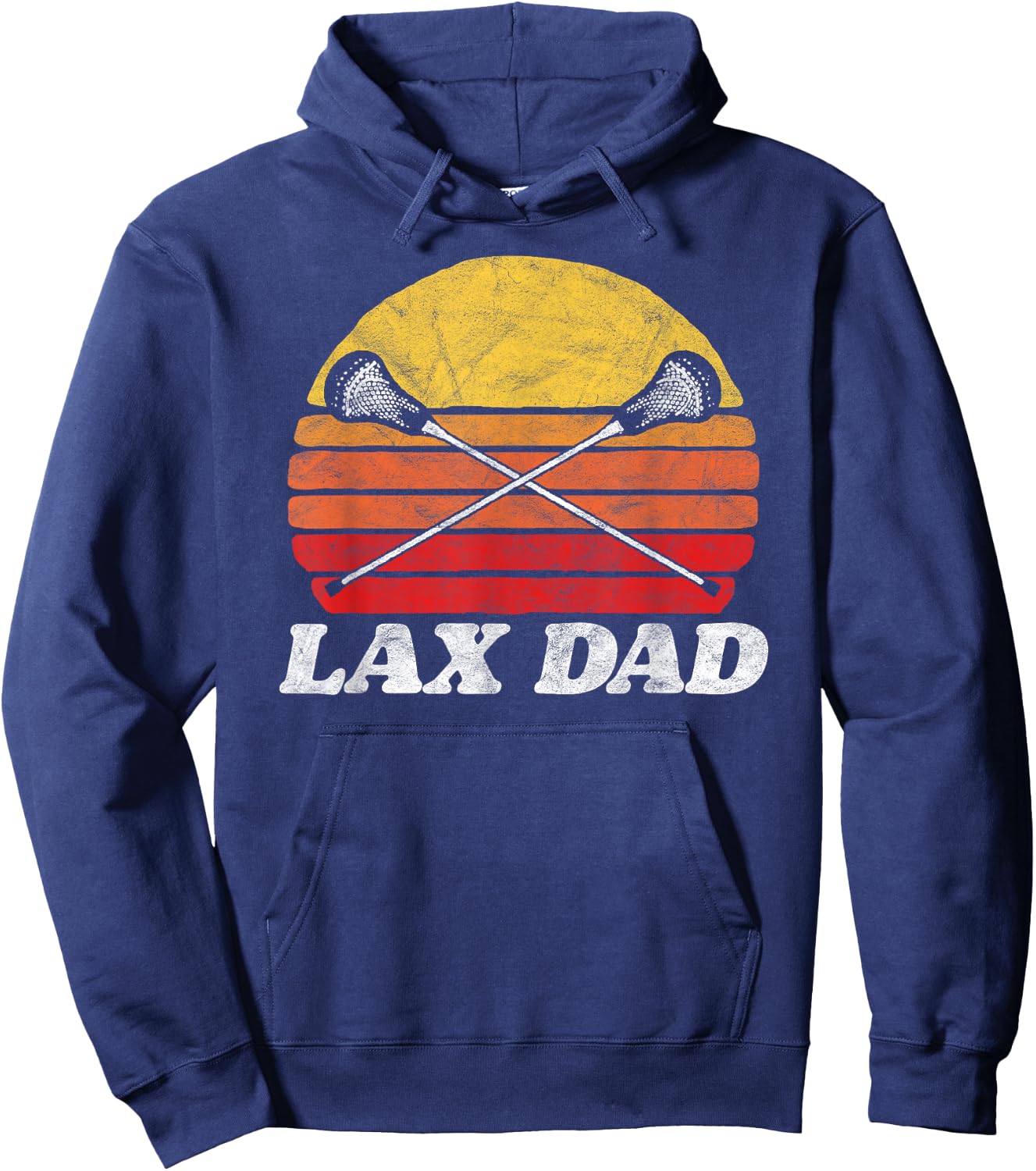 Lax Dad Vintage X Crossed Lacrosse Sticks 80s Sunset Retro Hoodie - Hoodie | Navy