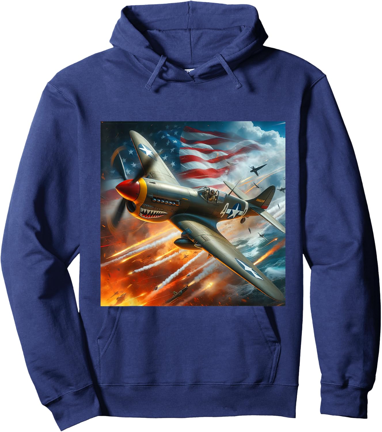 P-40 Warhawk | North American Aviation WW2 P40 US Flag Hoodie - Hoodie | Navy