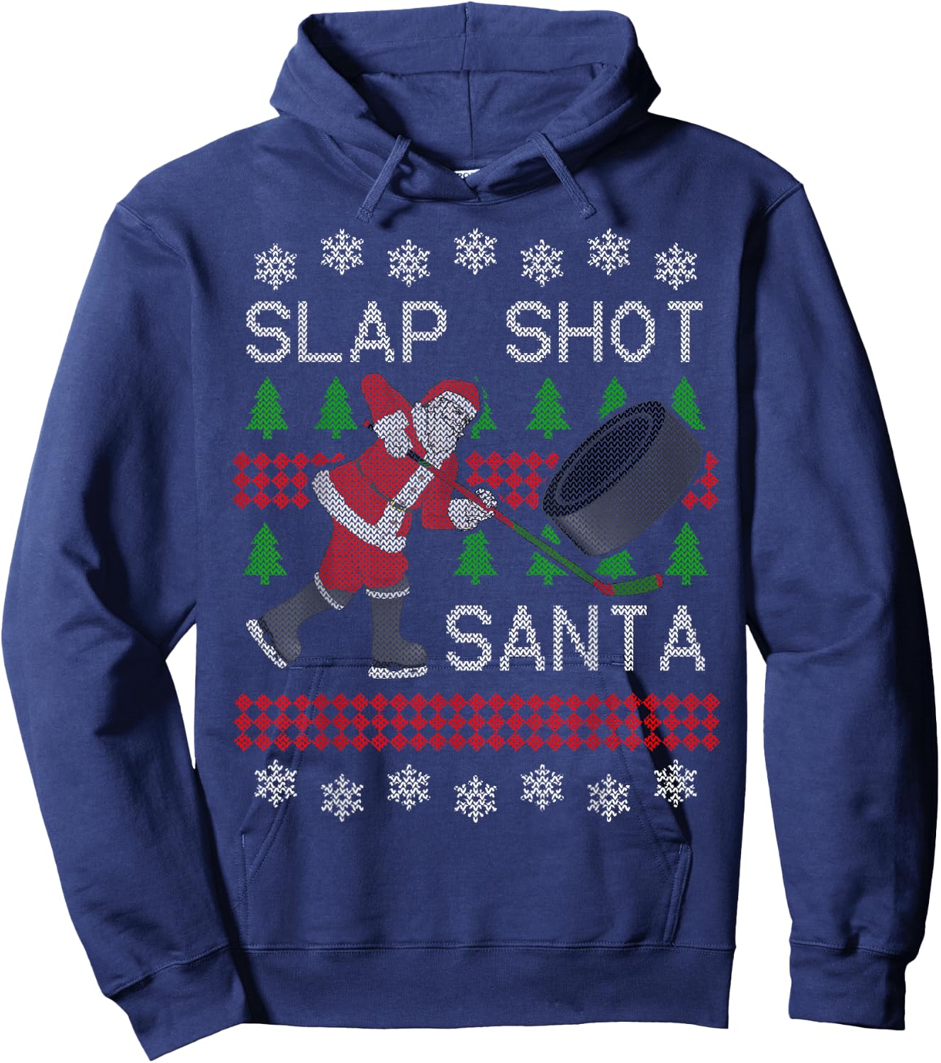 Funny Santa Hockey Puck Ugly Christmas Slap Shot Santa Hoodie - Hoodie | Navy