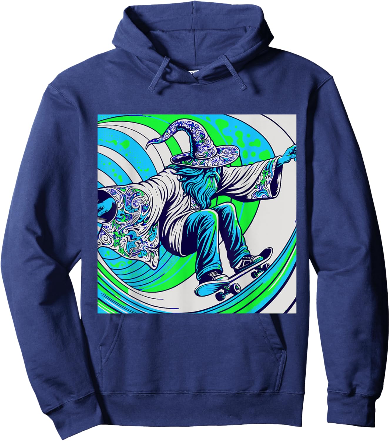 Psychedelic Trippy Rave Colourful Skateboarding Wizard Hoodie - Hoodie | Navy