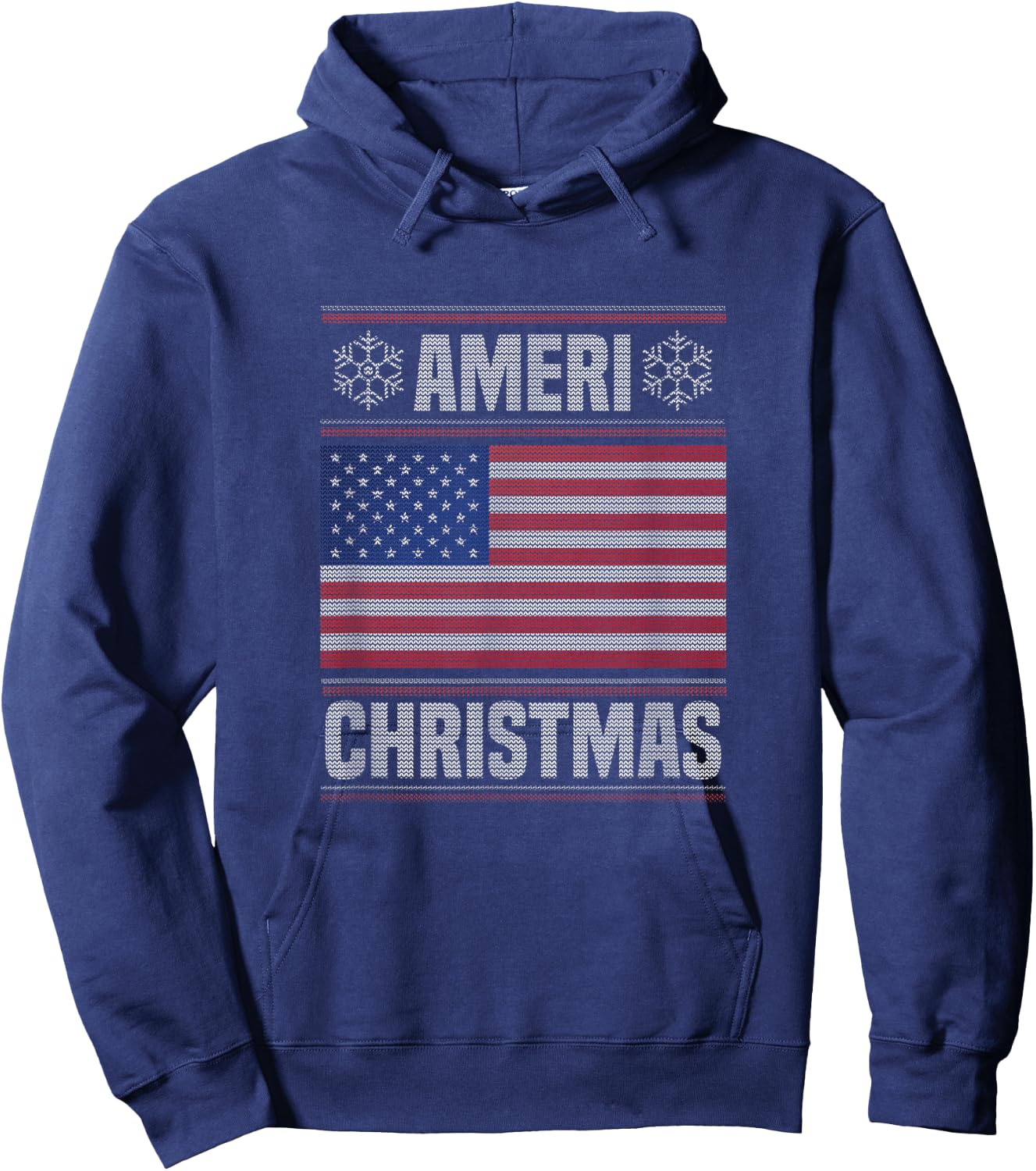 Ameri' Christmas Funny American Christmas Flag Hoodie - Hoodie | Navy