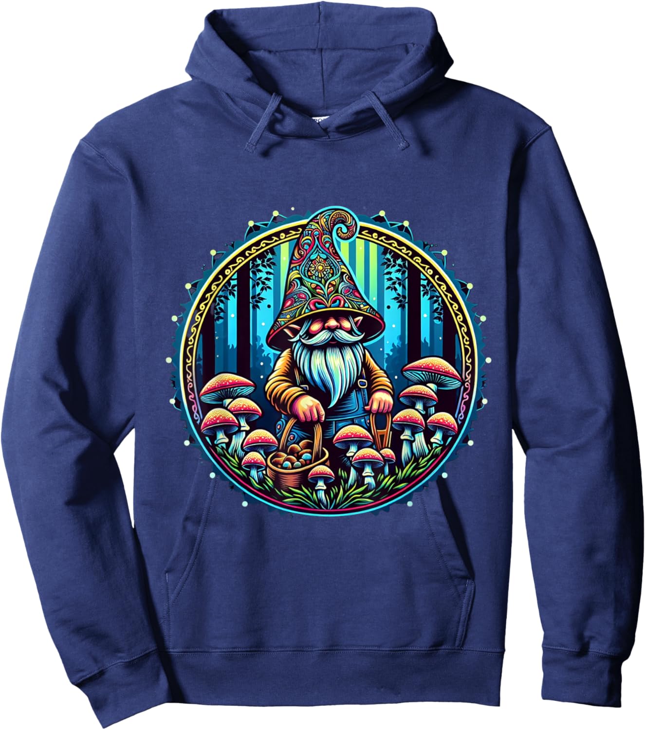 All Gnomes Need a Home Consortium Trippy Gnome Mushroom Farmer PLUR Rave EDM Festival Graphic , Small, Black Hoodie - Hoodie | Navy