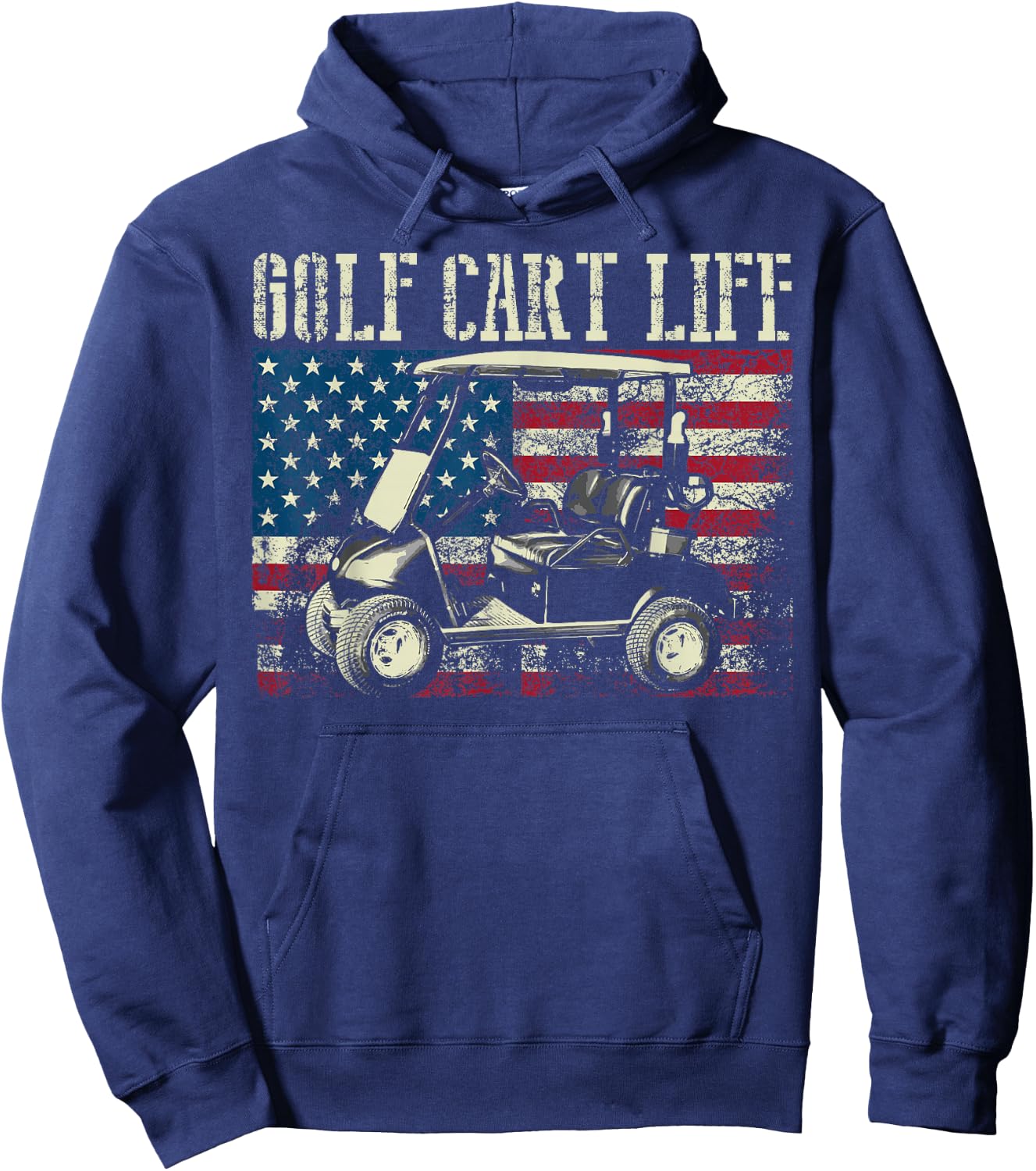 Cool Golf Cart Vintage US Flag Funny Golfing Gift Men Women Hoodie - Hoodie | Navy