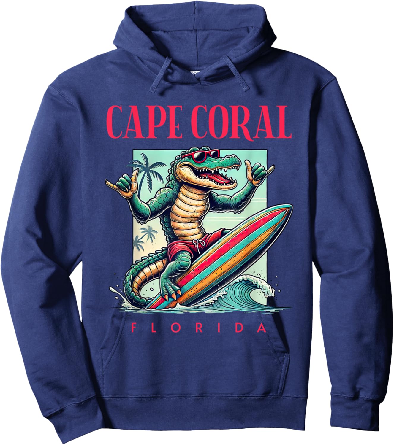 Cape Coral Florida Surfing Crocodile Beach Vacation Hoodie - Hoodie | Navy