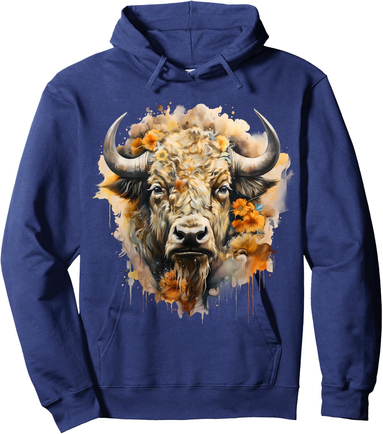 Buffalo Portrait Bison Animal Art Wildlife Savanna Splash Hoodie - Hoodie | Navy