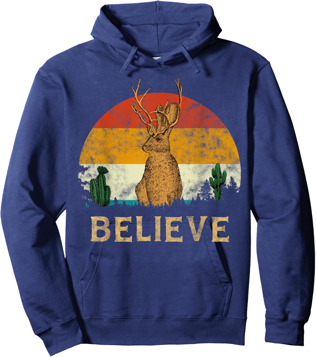 Jackrabbit Desert Mountain Cactus Sunshine Believe Jackalope Men Women Girls Kids Hoodie - Hoodie | Navy