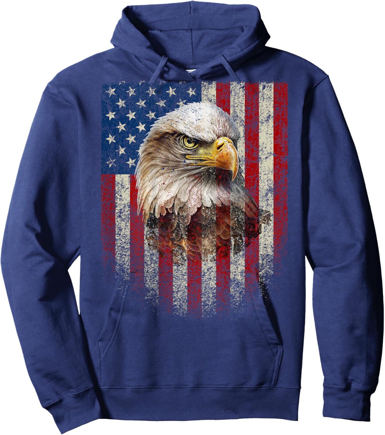 (Art on Back) Patriotic US Flag with American Eagle Hoodie - Hoodie | Navy