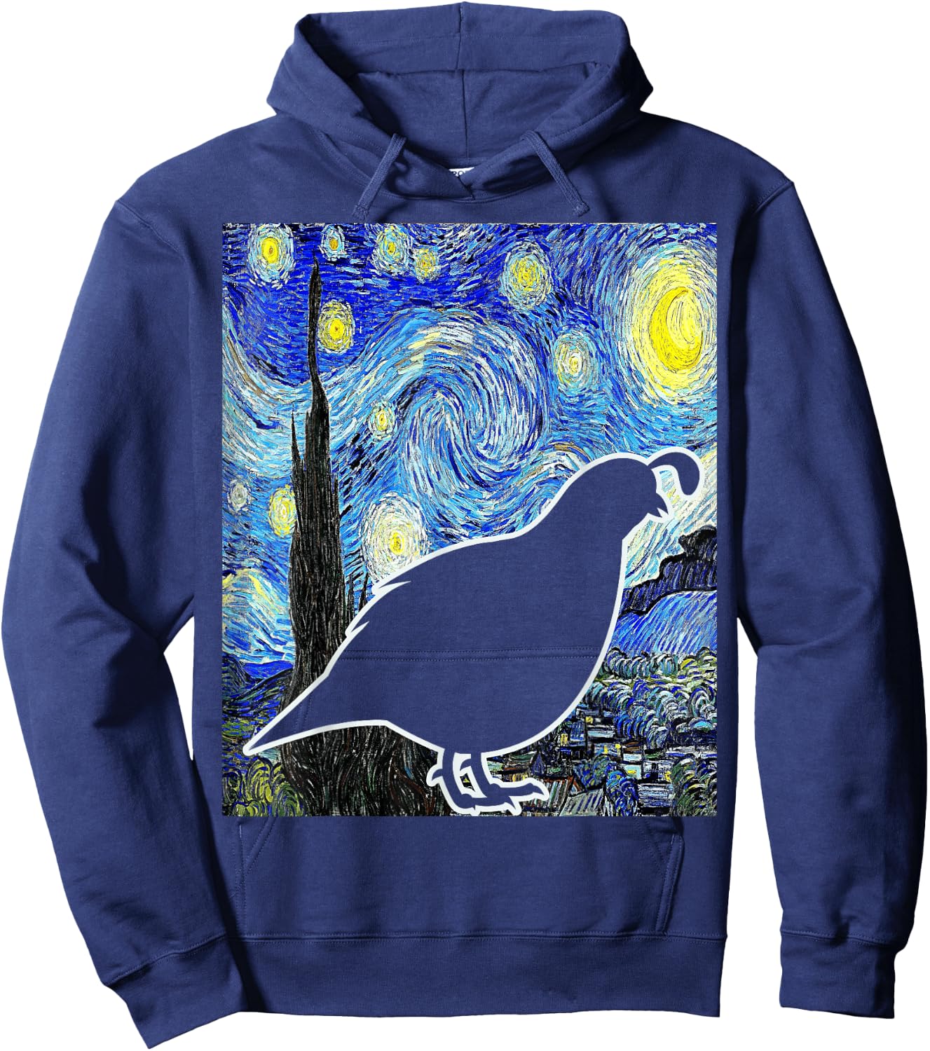 Quail Starry Night Quail Van Gogh Birdwatching Ornithology Hoodie - Hoodie | Navy