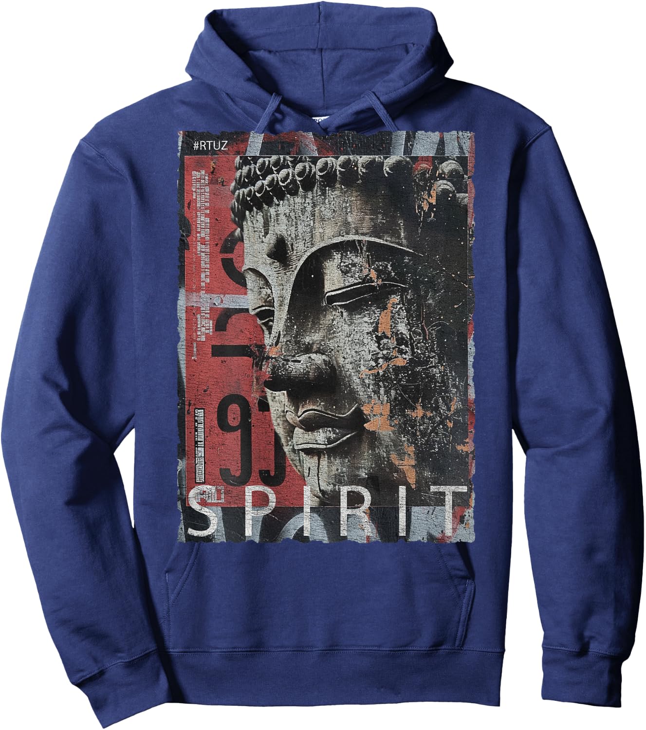 Hip Hop Retro Vintage Edgy Y2K Back Print Streetwear Buddha Hoodie - Hoodie | Navy