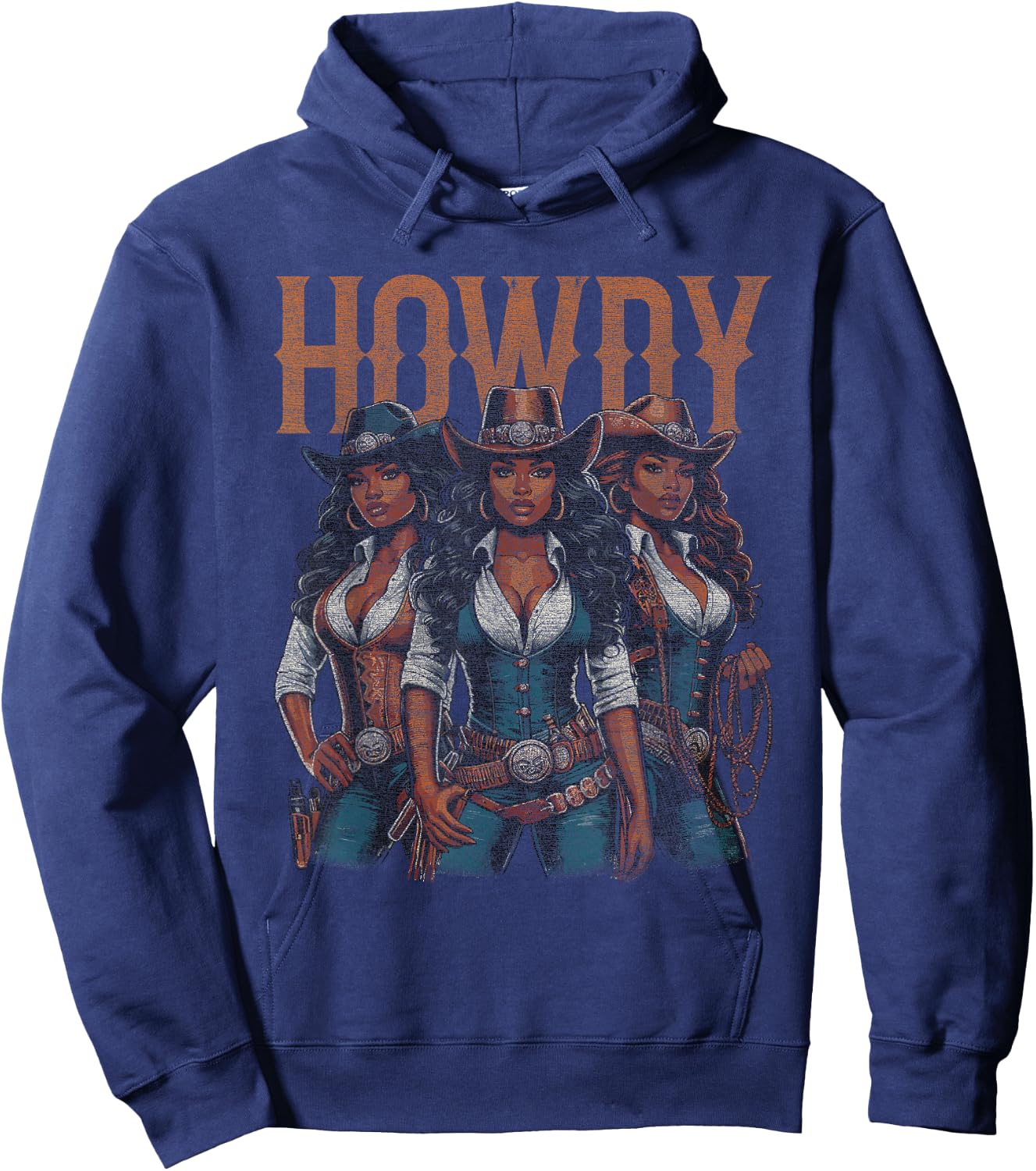 Black African American Cowgirl Western Texas Rodeo Howdy Hoodie - Hoodie | Navy