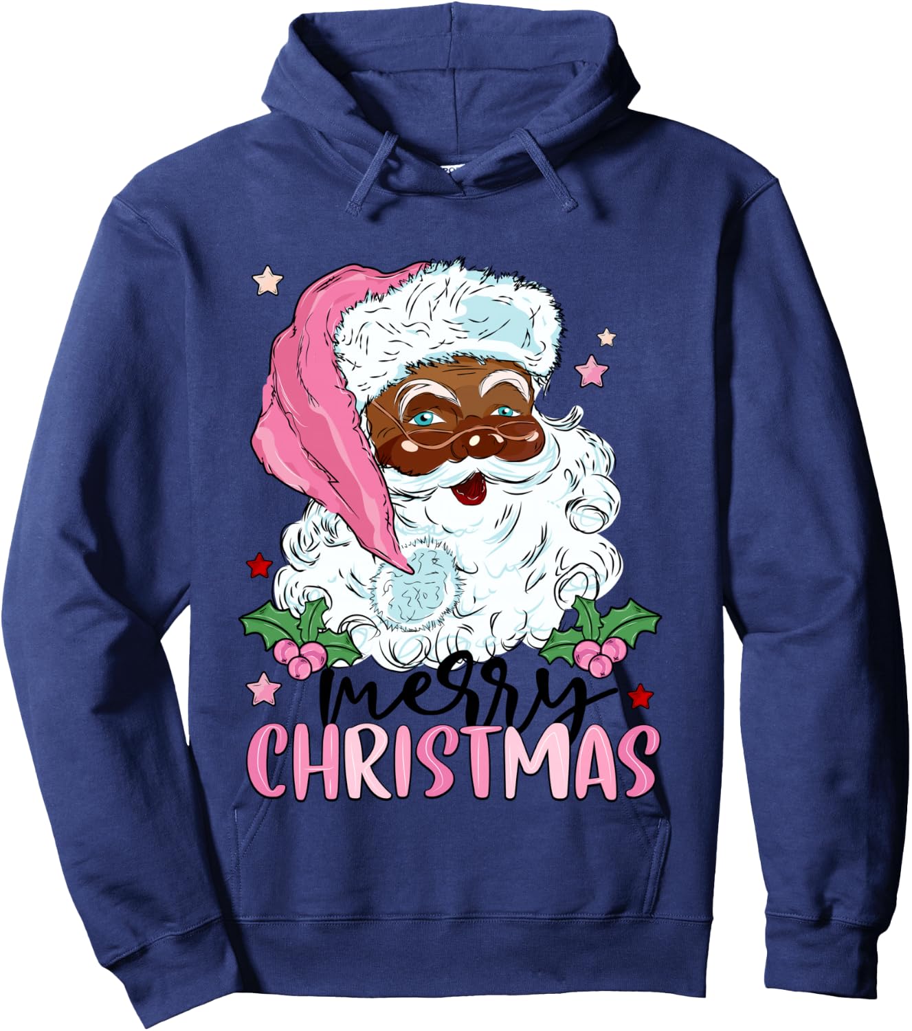 Merry Christmas Santa Claus Black Afro African American Xmas Hoodie - Hoodie | Navy