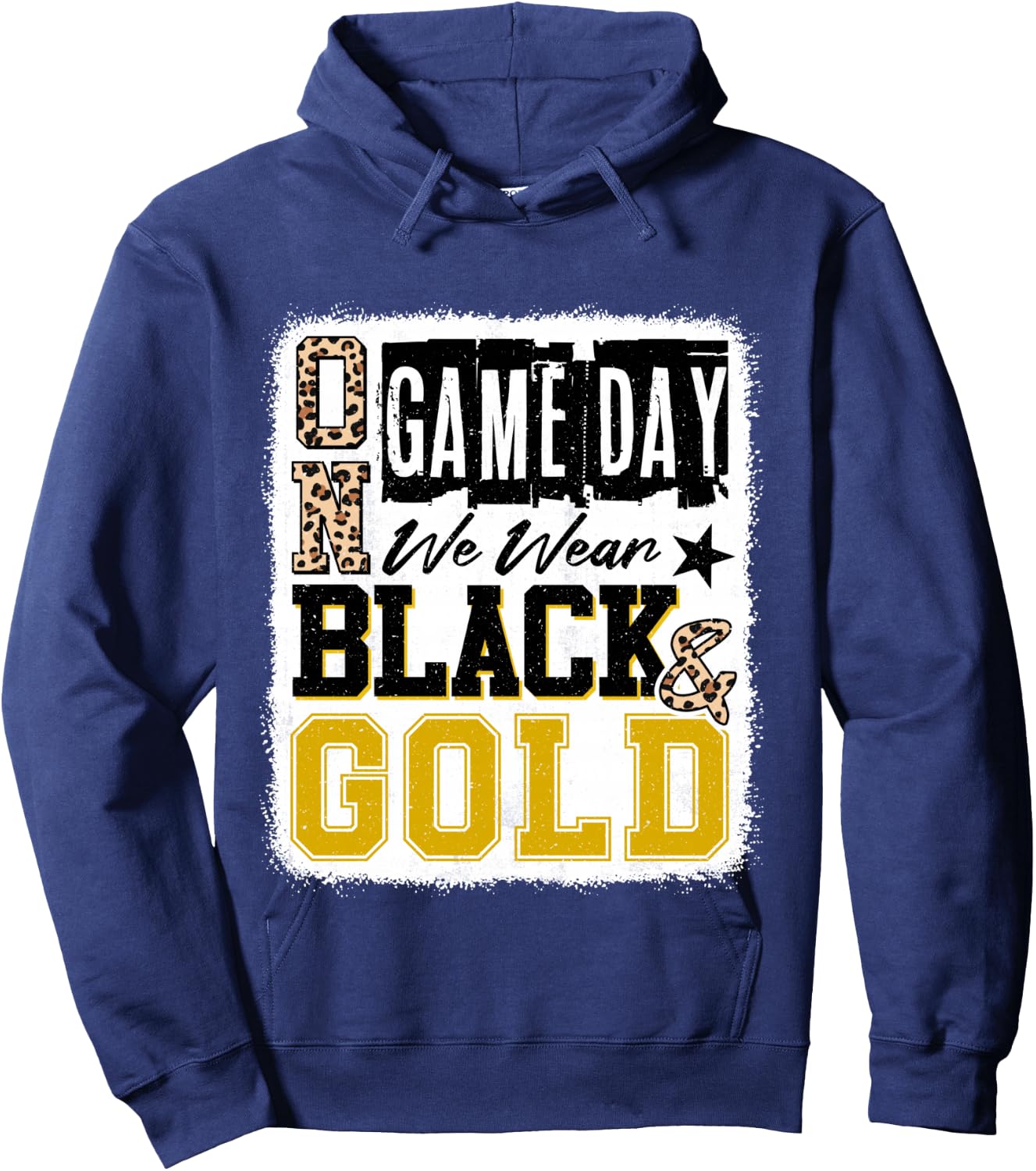 On Gameday Football We Wear Black and Gold School Spirit Hoodie - Hoodie | Navy