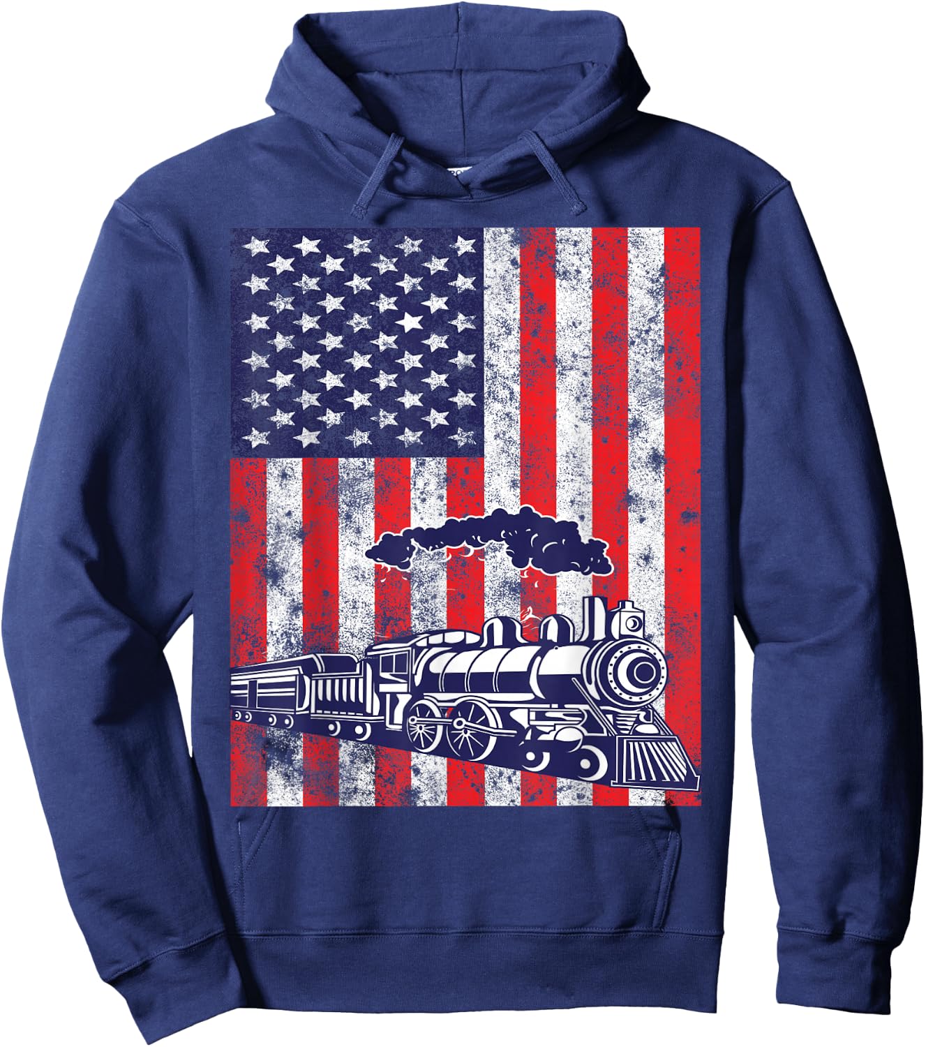 Train Locomotive Engine USA American Flag 4th of July Hoodie - Hoodie | Navy