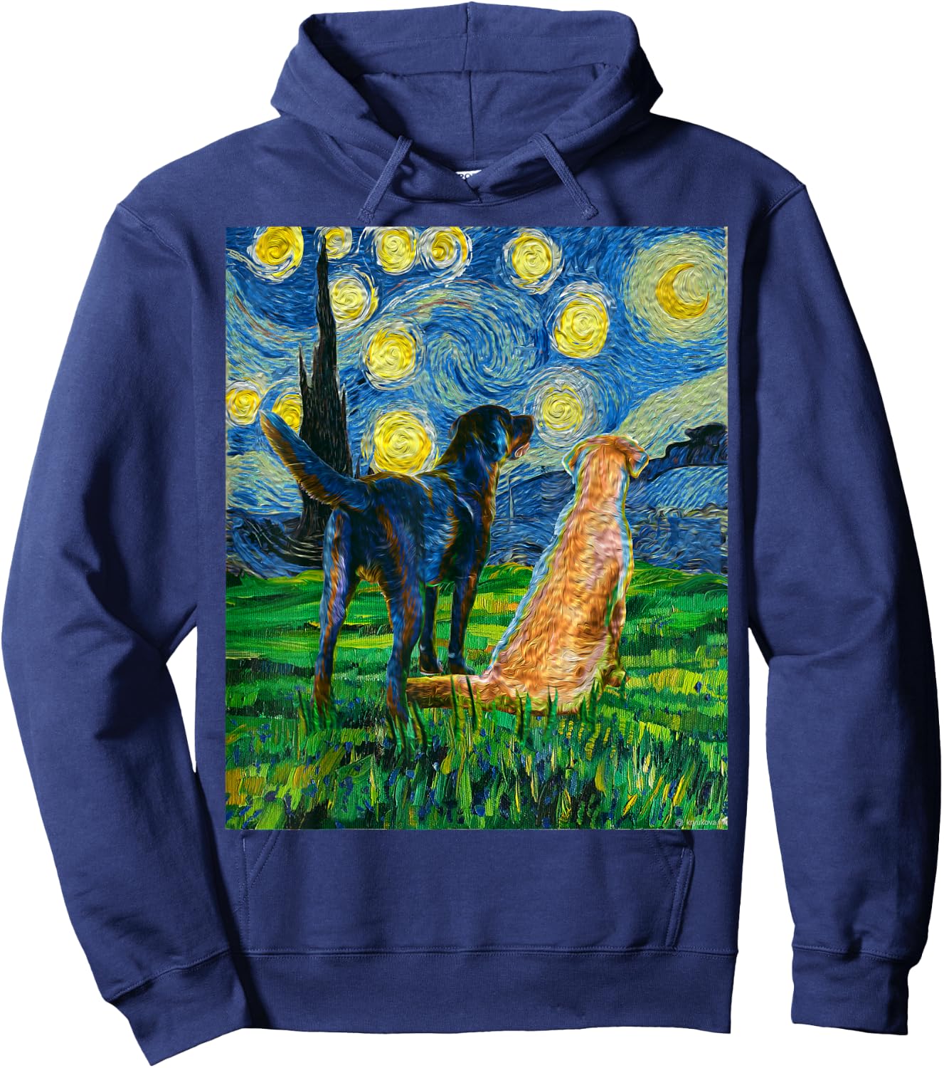Gift Labrador Retriever Owner Dog Lover Art Van Gogh Women Hoodie - Hoodie | Navy