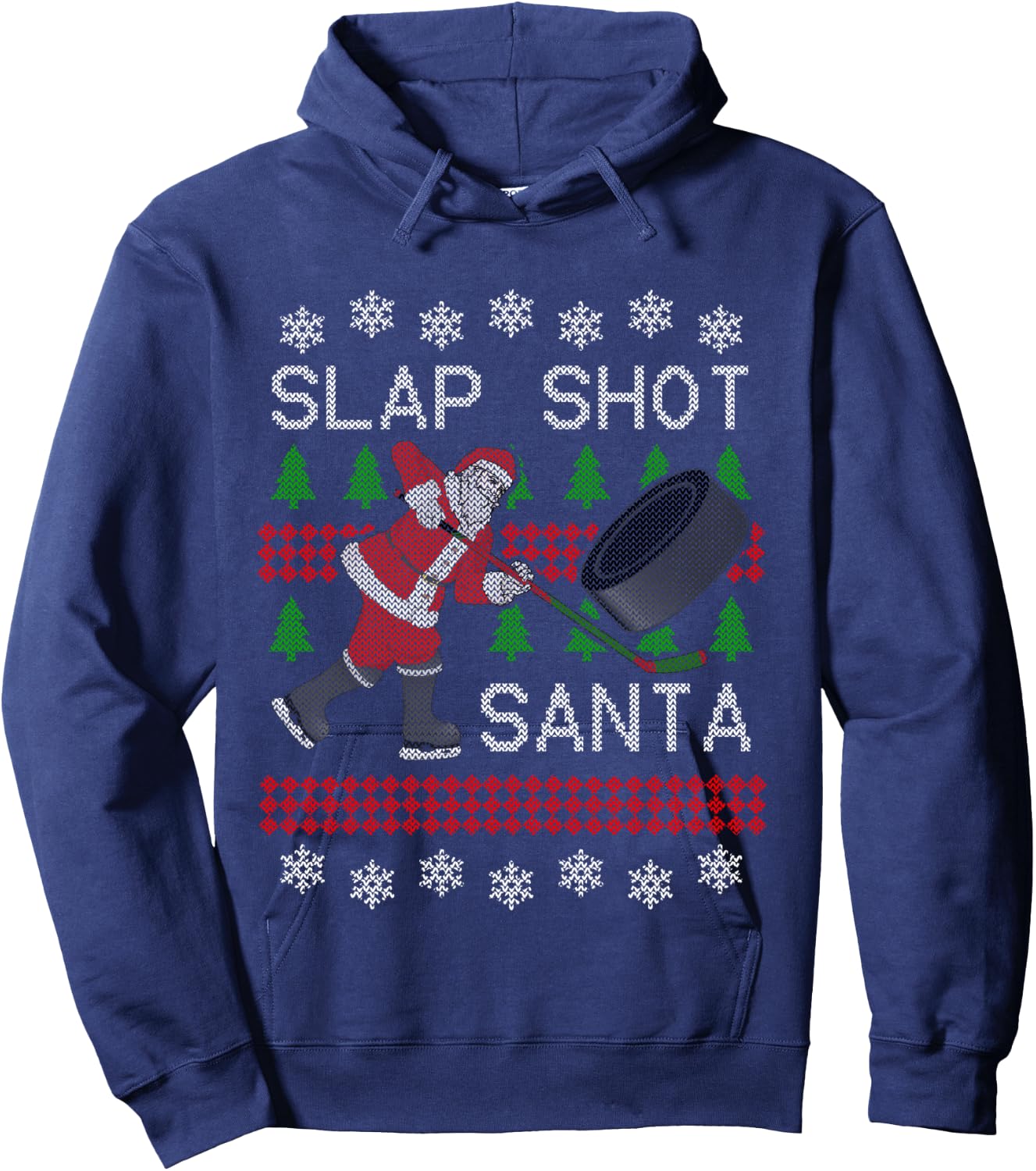 Funny Santa Hockey Ugly Christmas Sweater - Santa Hoodie - Hoodie | Navy