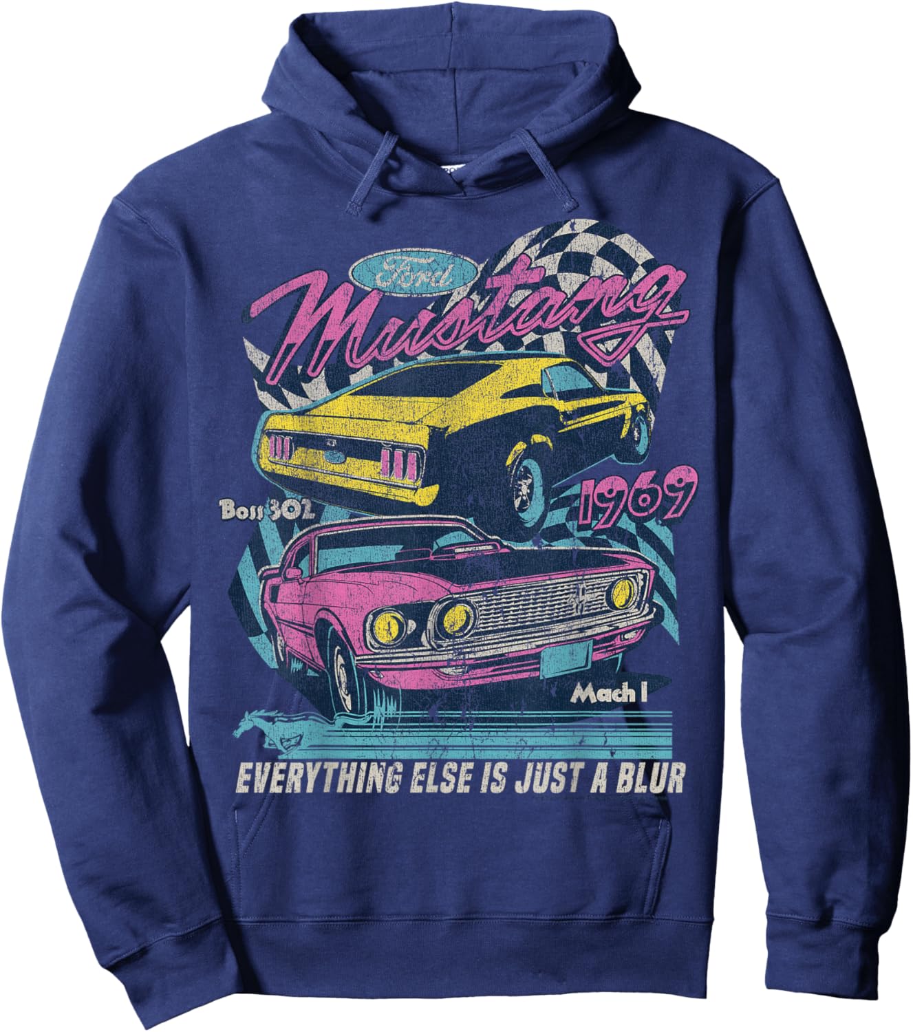 Ford - Vintage Mustang Mach 1 1969 Boss 302 Just A Blur Hoodie - Hoodie | Navy