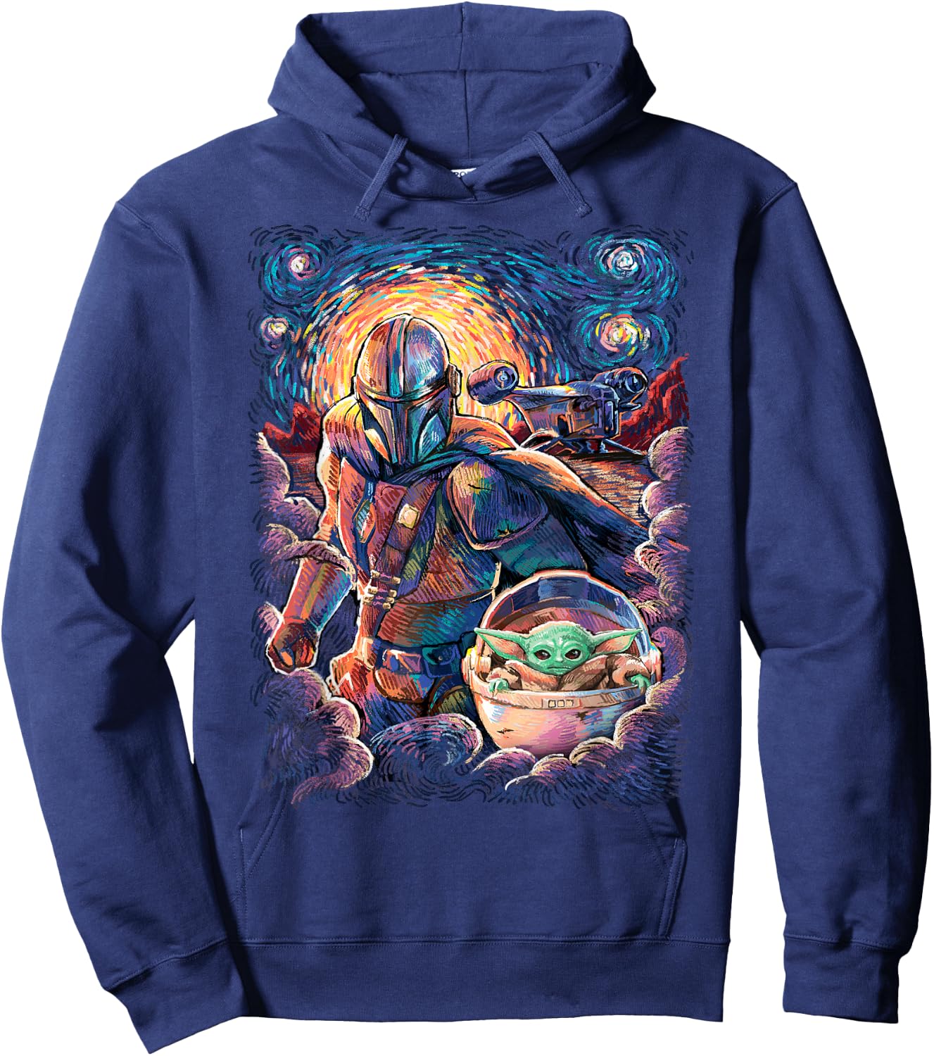 Star Wars The Mandalorian & The Child Starry Night Style Hoodie - Hoodie | Navy