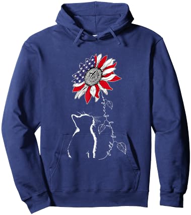 Women Cat Sunflower 4th of July Faith Freedom Patriotic Hoodie - Hoodie | Navy