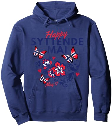 Happy Syttende Mai 17 May Norway Rosemaling Butterflies Flag Hoodie - Hoodie | Navy