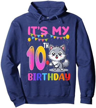 10th Birthday Wolf 10 Year Old Birthday Party Wolves Lover Hoodie - Hoodie | Navy