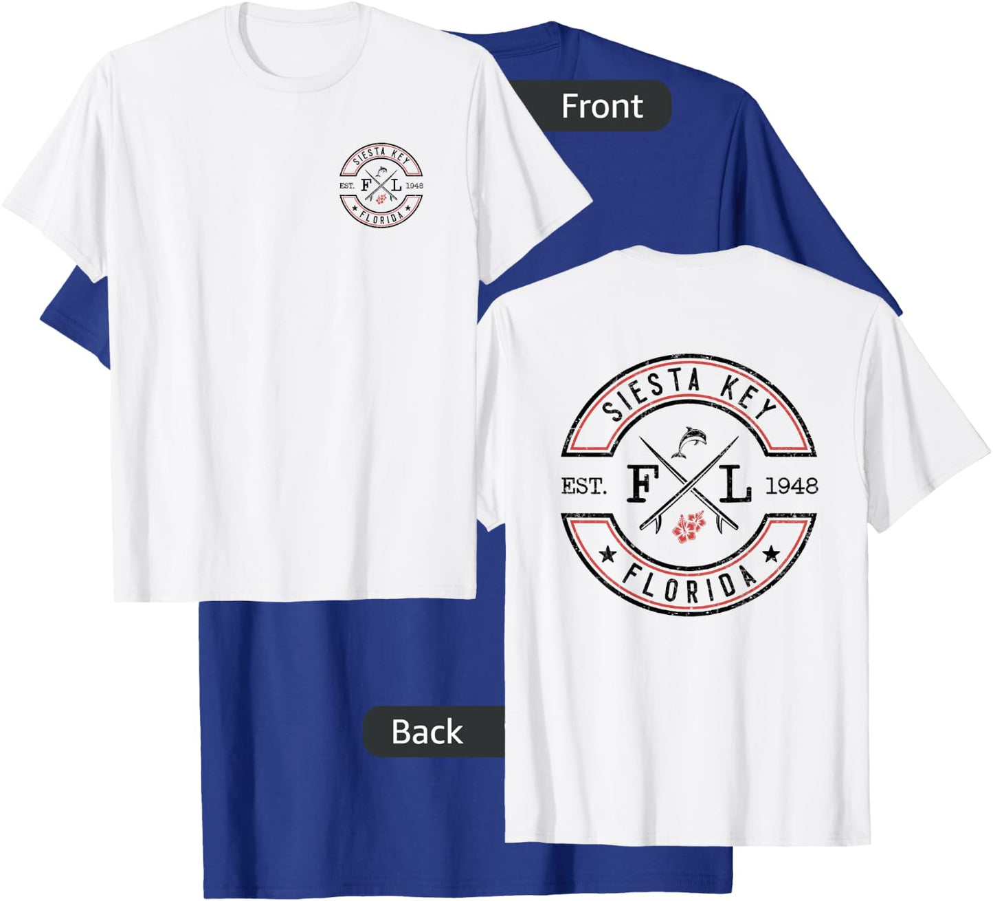 Siesta Key Florida FL Retro Surfer Front & Back T-Shirt - T-Shirt | Royal