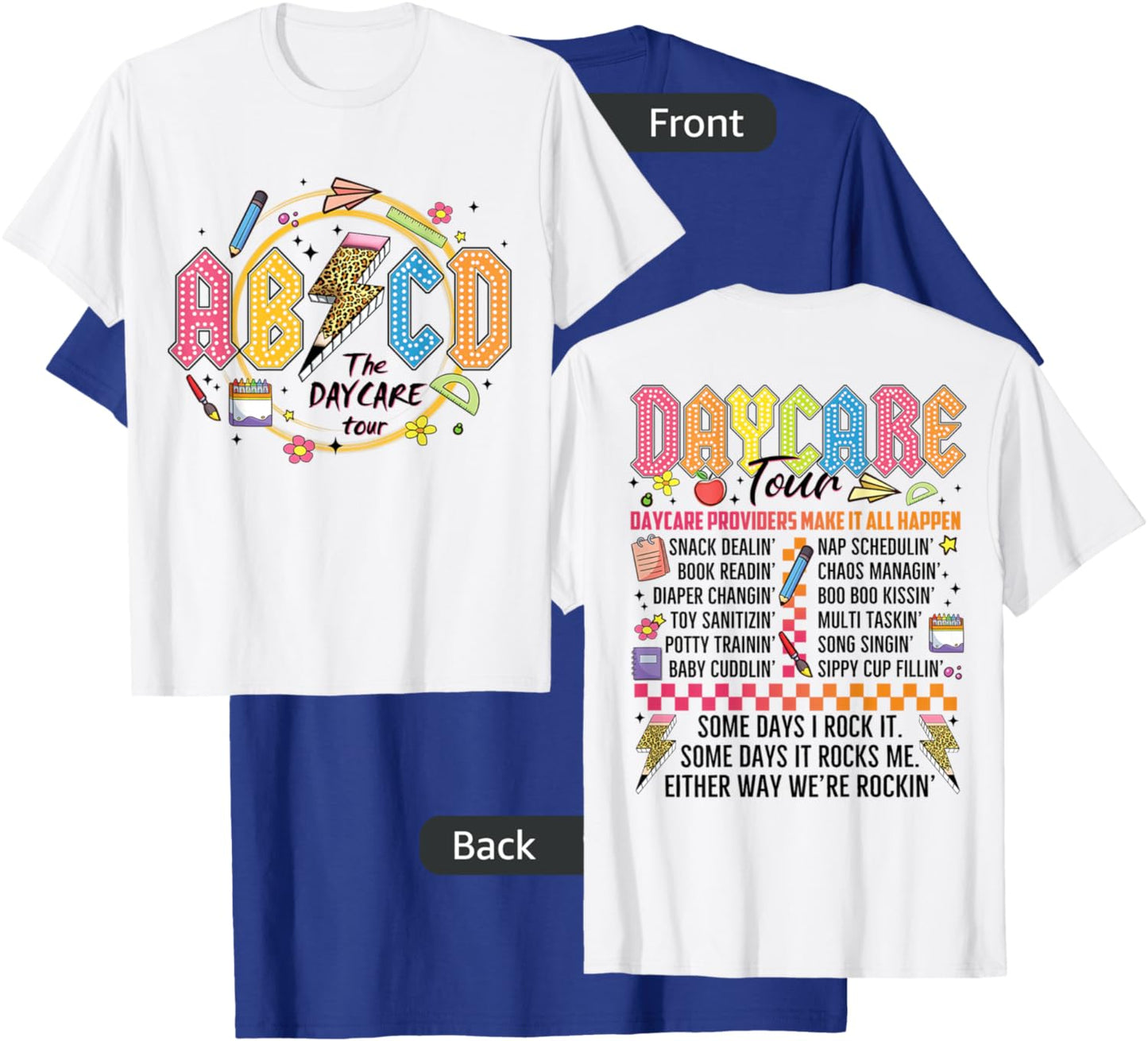 Funny ABCD Daycare Tour Retro Rockin' Back To School Gift T-Shirt - T-Shirt | Royal