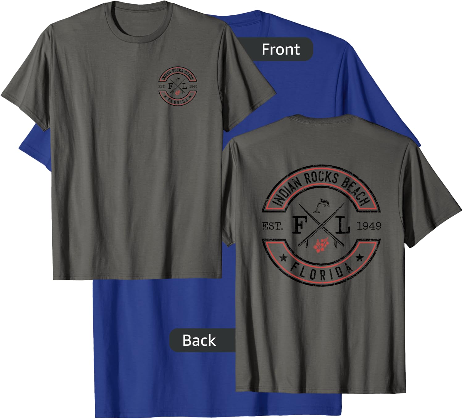 Indian Rocks Beach Florida FL Retro Surfer Front & Back Men Women Girls Kids T-Shirt - T-Shirt | Royal