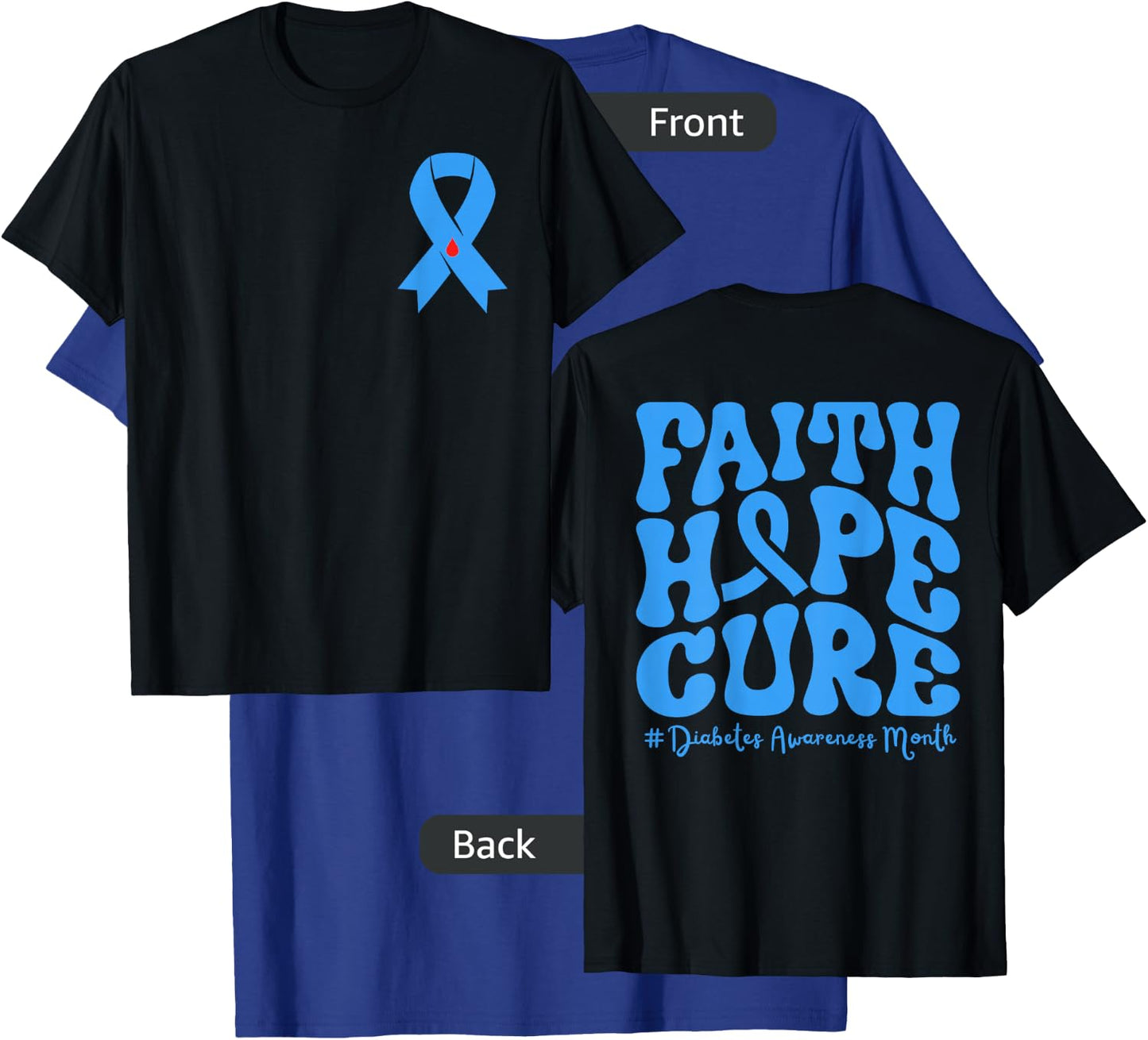 Diabetes Awareness Month Blue Love Ribbon Support T1D T2D T-Shirt - T-Shirt | Royal