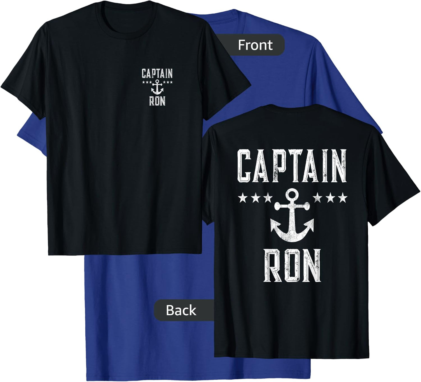 (Printed Both Sides) Retro Captain Ron Personalized Boating T-Shirt - T-Shirt | Royal