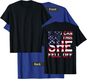 If You Can Read This She Fell Off Funny Motorcycle T-Shirt - T-Shirt | Royal