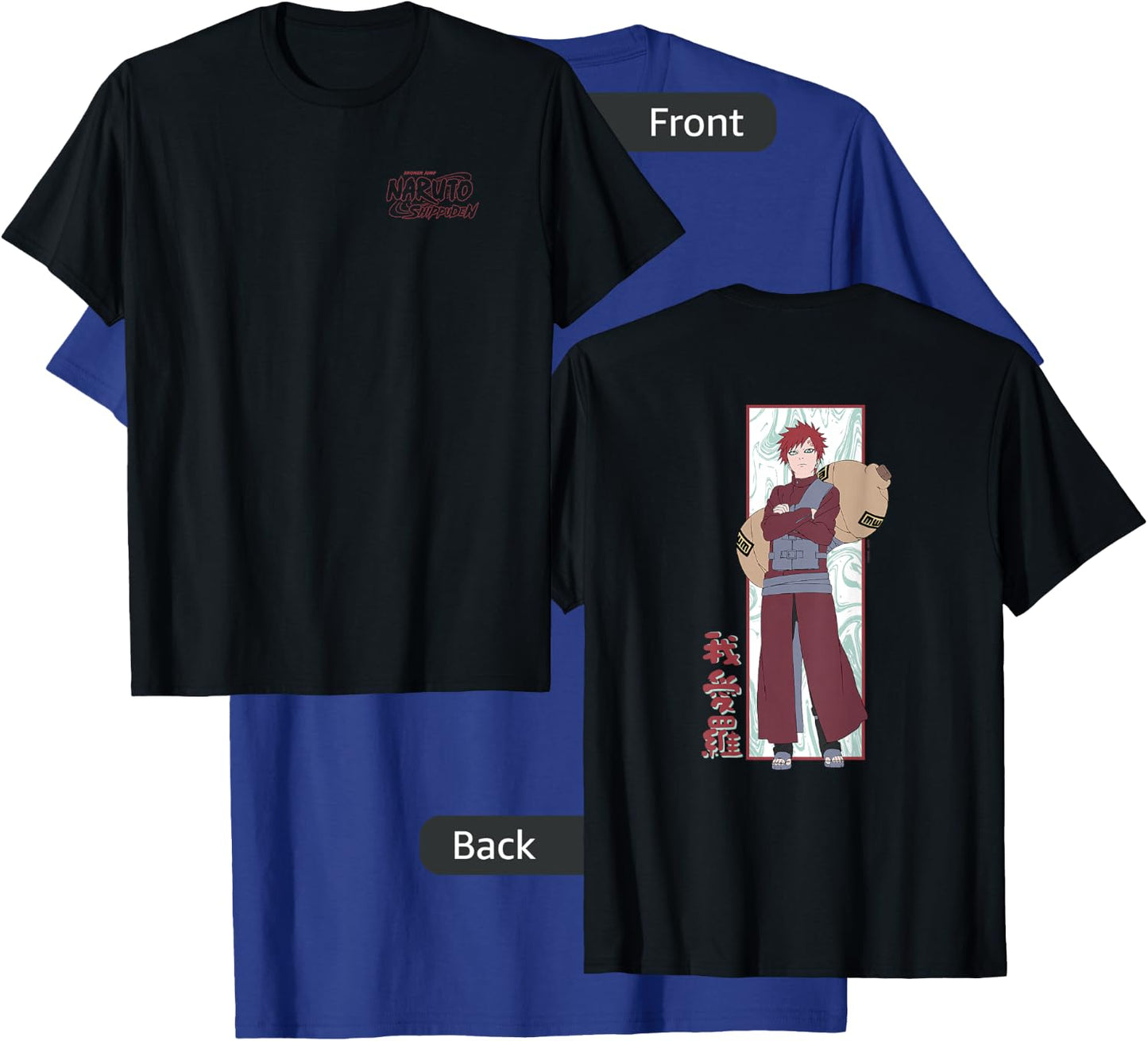 Naruto Shippuden Gaara Marble Background Front Back Anime T-Shirt - T-Shirt | Royal