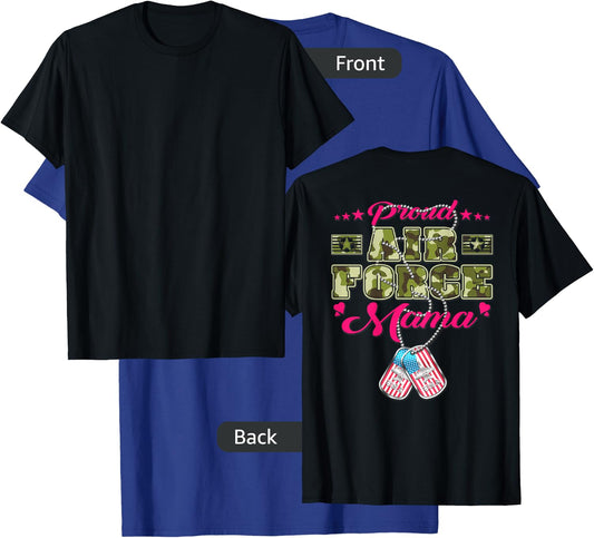 Proud Air Force Mama - Camo US Flag Dog Tags Military Mom Women T-Shirt - T-Shirt | Royal
