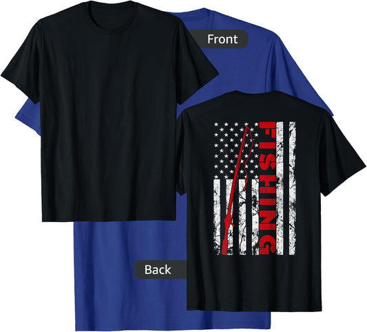 Fishing American Flag Rod USA Patriotic Fisherman T-Shirt - T-Shirt | Royal