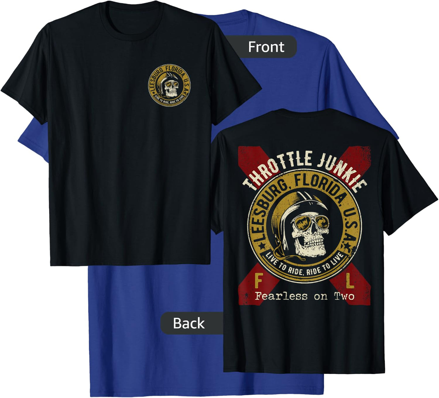 Leesburg Florida USA Motorcycle Biker Skull Design T-Shirt - T-Shirt | Royal