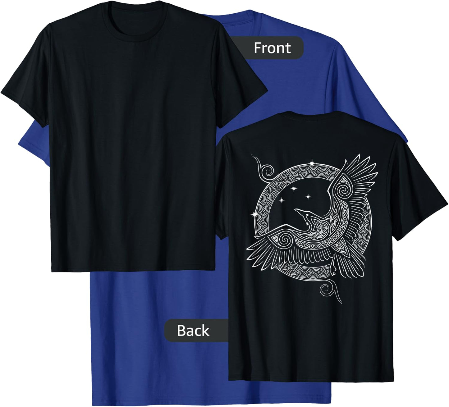 Raven Knotwork Moon Viking (on Back) T-Shirt - T-Shirt | Royal
