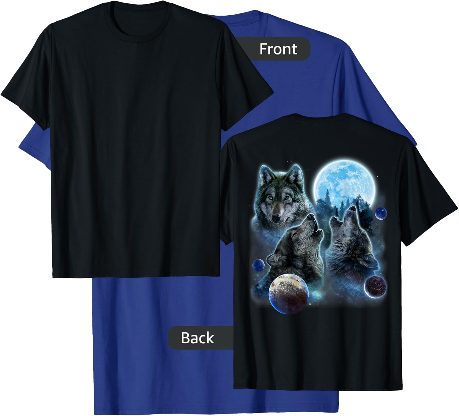 Three Wolf Howling and Moon T-Shirt - T-Shirt | Royal