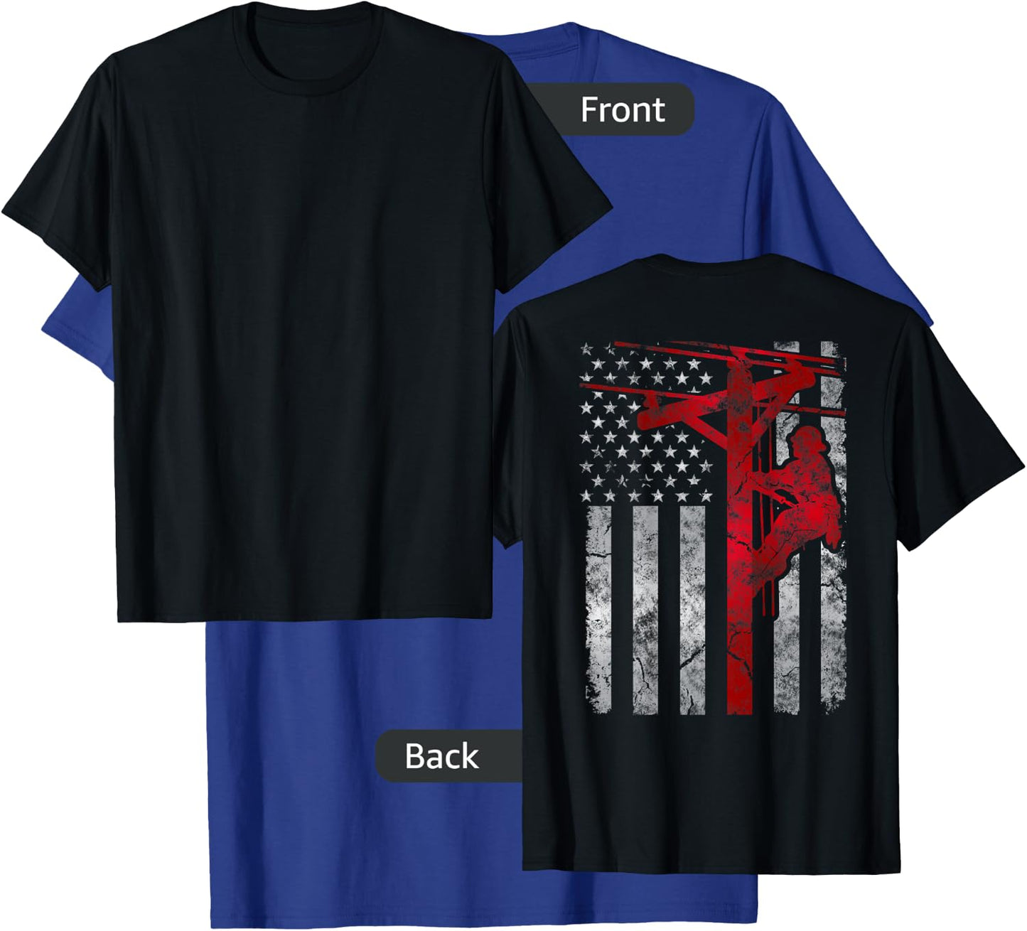 Distressed Patriotic Electric Cable Lineman American Flag T-Shirt - T-Shirt | Royal