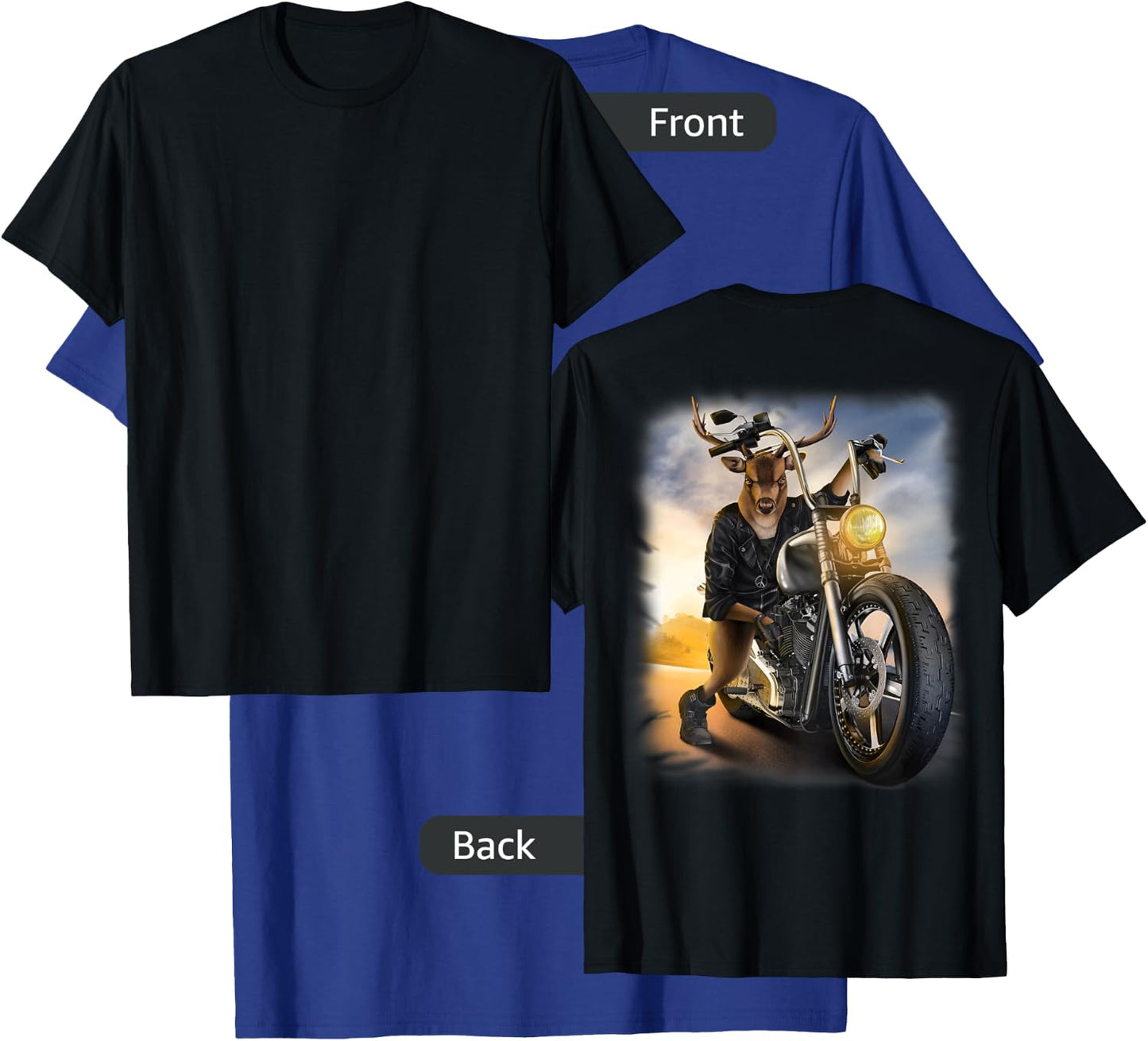 Deer Riding Classic Motorcycle at Sunset T-Shirt - T-Shirt | Royal