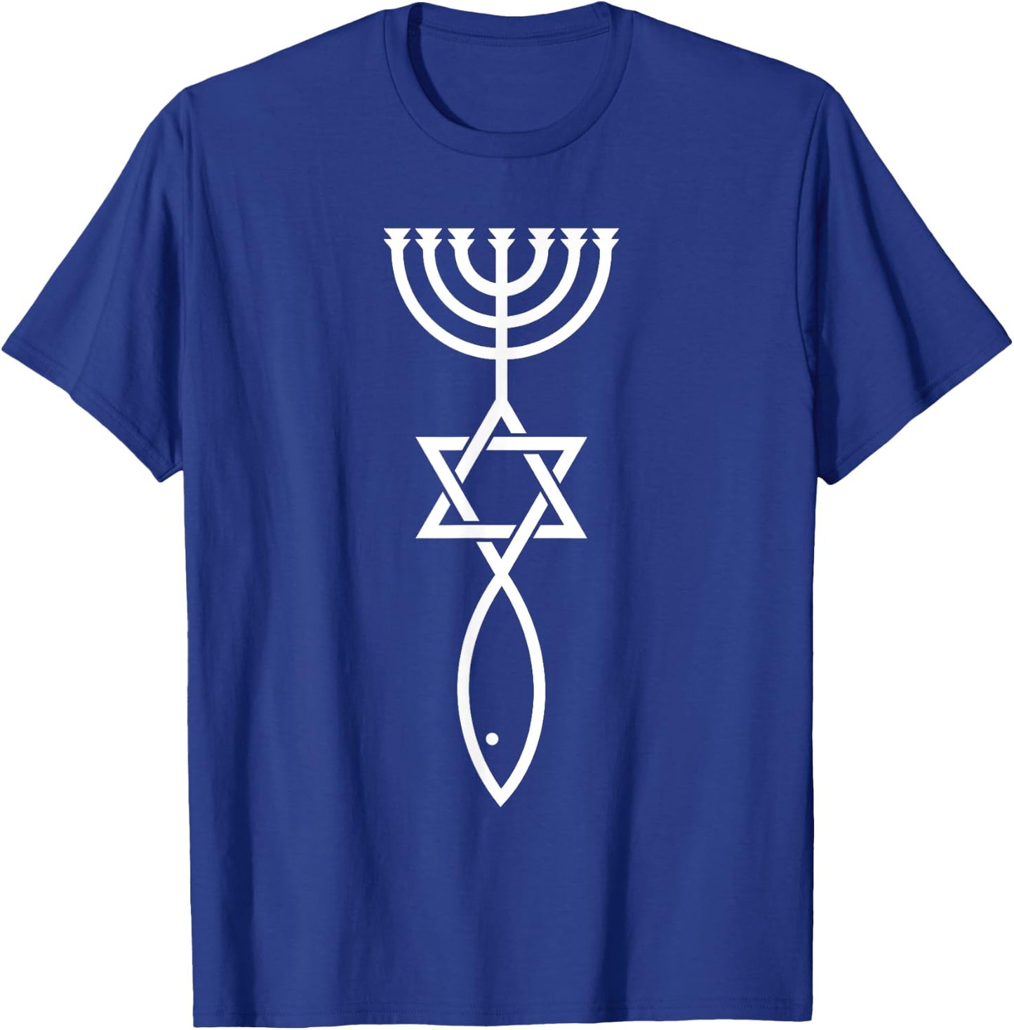 Jerusalem Messianic Seal Icthy's Stomach David Menorah T-Shirt - T-Shirt | Royal