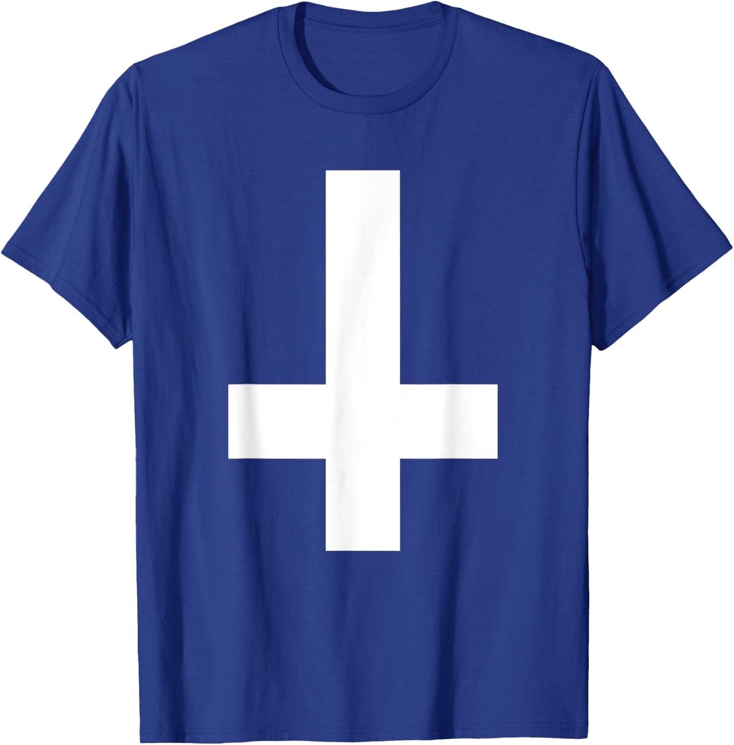 Inverted Cross Upside Down Cross T-Shirt - T-Shirt | Royal