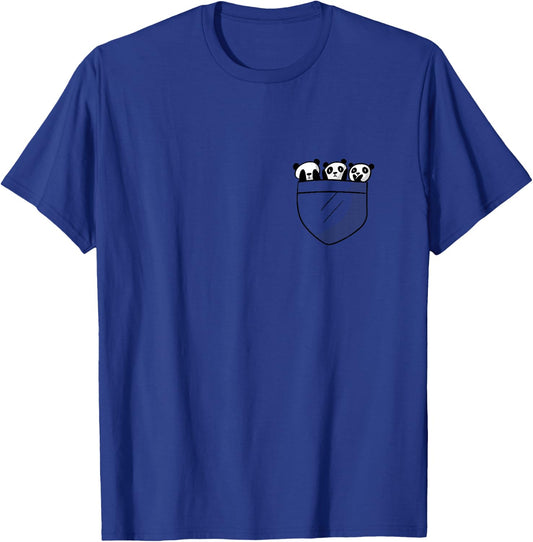 Panda in the chest pocket, Kawaii baby panda T-Shirt - T-Shirt | Royal