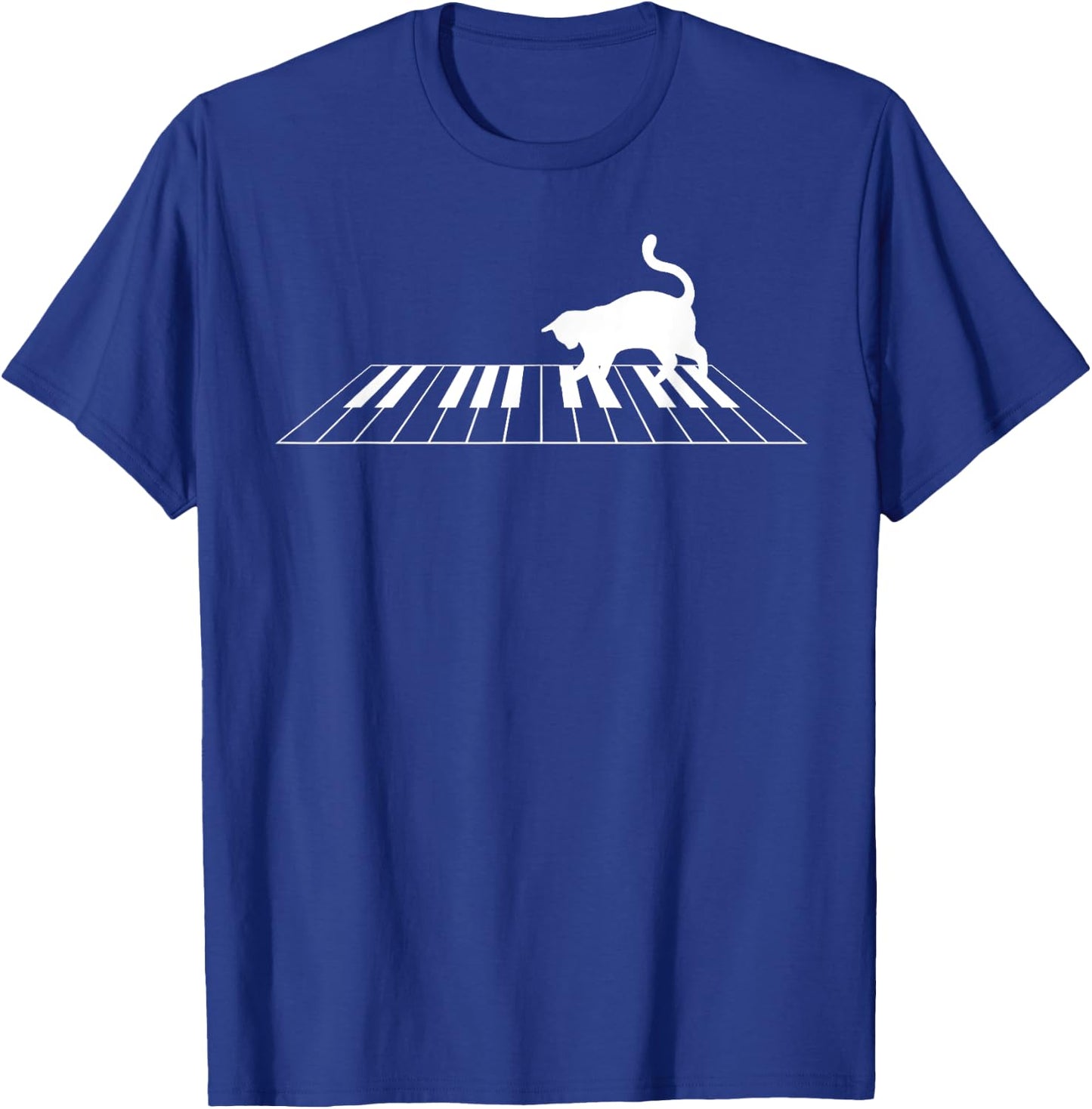 Funny Piano Keys Gift Men Women Cute Cat On Piano Keyboard T-Shirt - T-Shirt | Royal
