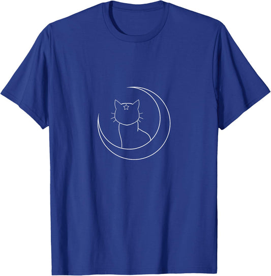 Minimal Crescent Moon Cat Star Cute Luna Space Kitten Gift T-Shirt - T-Shirt | Royal