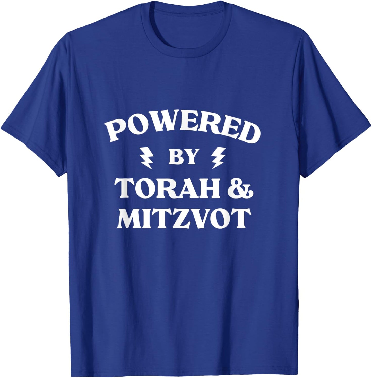Powered By Torah And Mitzvot Jewish Camp Bar Mitzvah Hebrew T-Shirt - T-Shirt | Royal