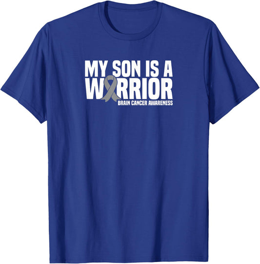 My Son is a Warrior Grey Ribbon Brain Cancer Awareness T-Shirt - T-Shirt | Royal