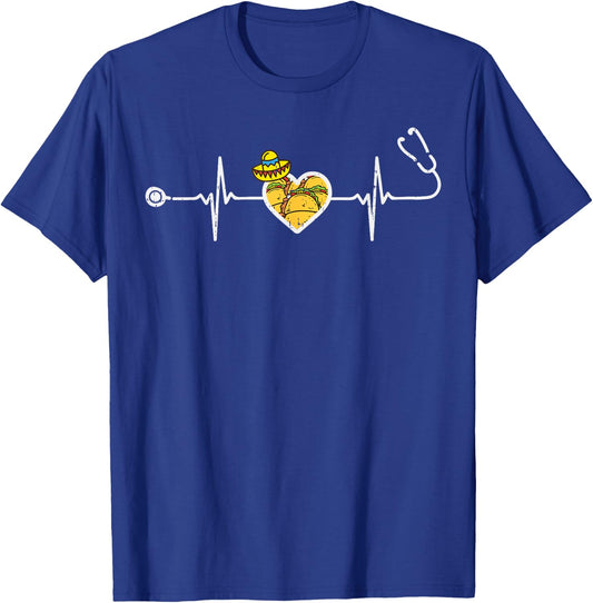 Heartbeat Taco Sombrero Stethoscope Cinco De Mayo Nurse T-Shirt - T-Shirt | Royal