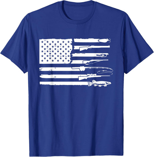 Hunting and Fishing Flag Hunter Fisher Gift T-Shirt - T-Shirt | Royal